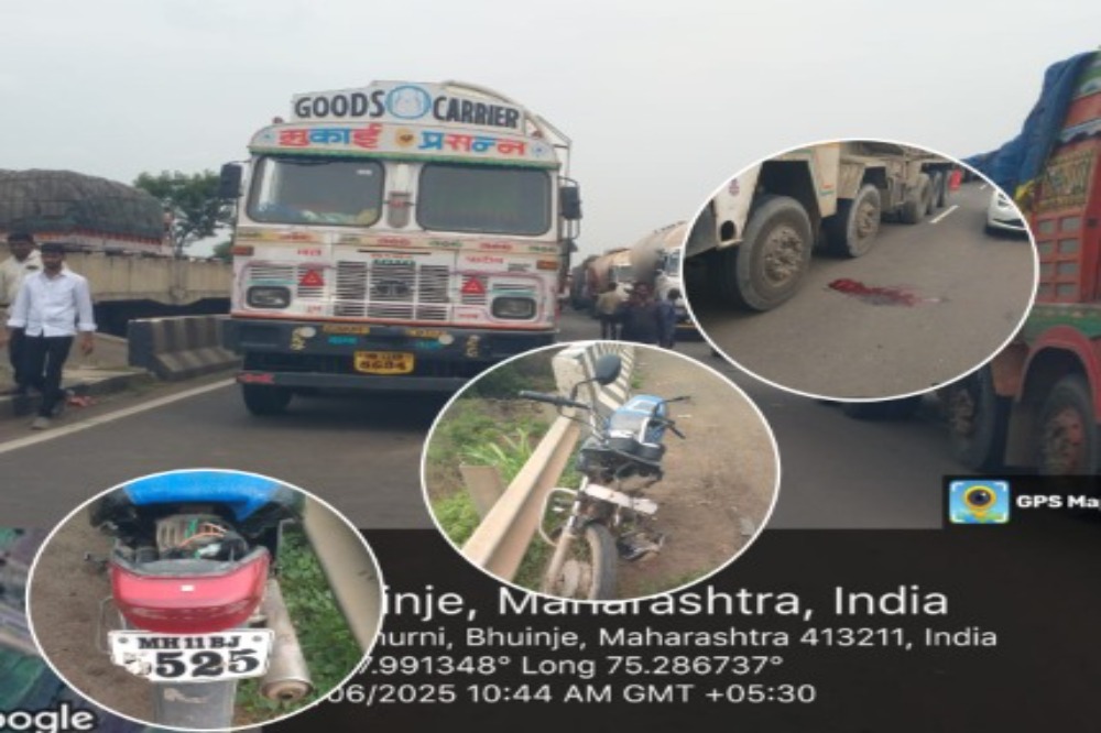 सोलापूर पुणे महामार्गावर  भुईंजे गावाजवळ सिमेंट वाहतूक करणाऱ्या बलकरला दुचाकीची पाठीमागुण जोरदार धडक पती पत्नी गंभिर जखमी 